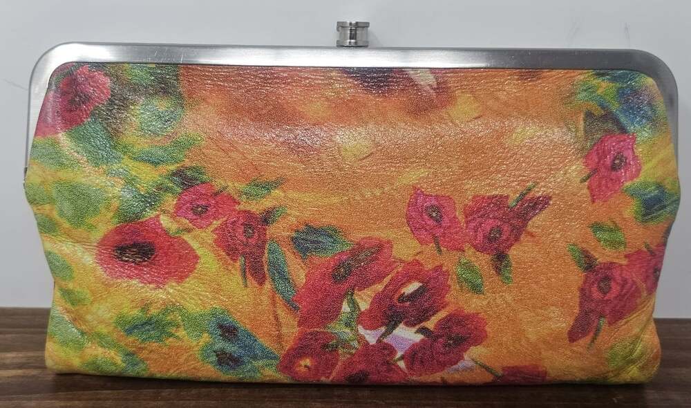 HOBO The Original Lauren Clutch Watercolor Floral Leather Kisslock Wallet NEW